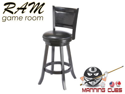 Bar stool with padded vinyl seat & back - Black 