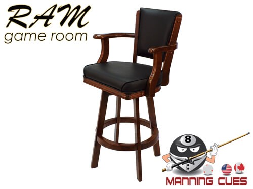 Bar stool with Arms, padded vinyl seat & back - English Tudor