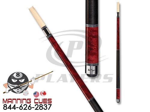 Players Pool Cue C-960 Classic Crimson Birds-Eye Maple with Triple Silver Rings